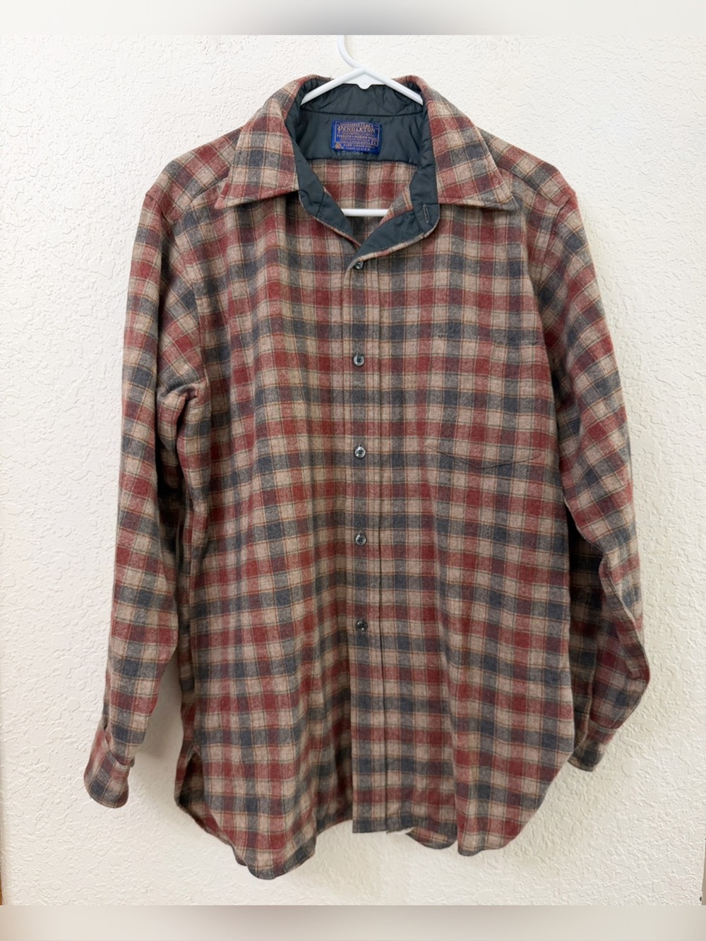 Vintage Pendleton Board Shirt Plaid Virgin Wool Flannel Button-Up Shirt - L